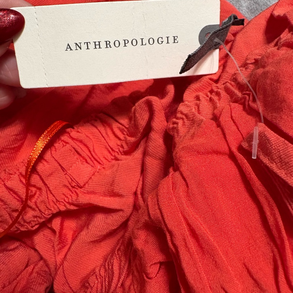 Anthropologie Strapless Tiered Ruffled Maxi Dress Coral Orange M - Picture 7 of 8